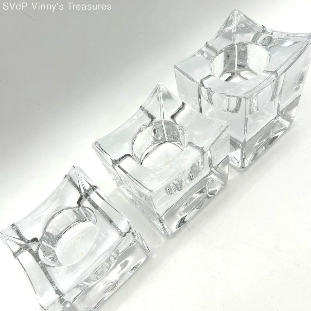 Orrefors Celeste Crystal Votive Tea Light Candle Holder Set 3 Graduated Sizes